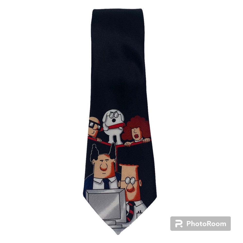 Dilbert & Dogbert Mens Necktie Licensed Alice Wally Cartoon Black Neck Tie